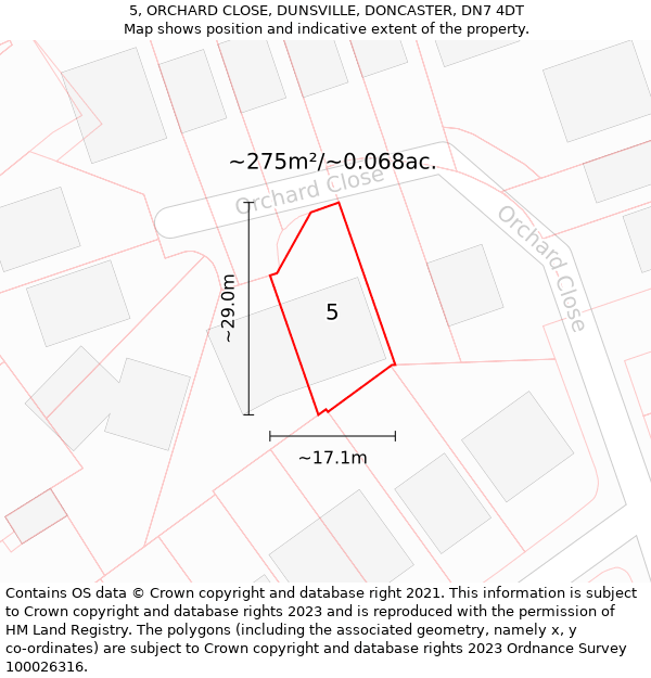 5, ORCHARD CLOSE, DUNSVILLE, DONCASTER, DN7 4DT: Plot and title map