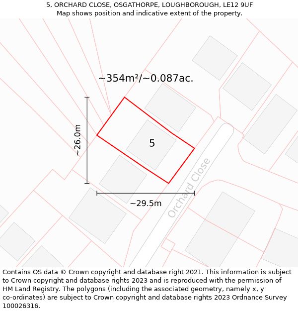 5, ORCHARD CLOSE, OSGATHORPE, LOUGHBOROUGH, LE12 9UF: Plot and title map