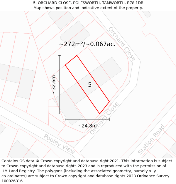 5, ORCHARD CLOSE, POLESWORTH, TAMWORTH, B78 1DB: Plot and title map