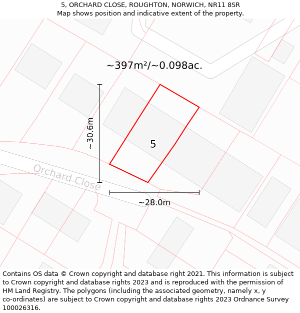 5, ORCHARD CLOSE, ROUGHTON, NORWICH, NR11 8SR: Plot and title map