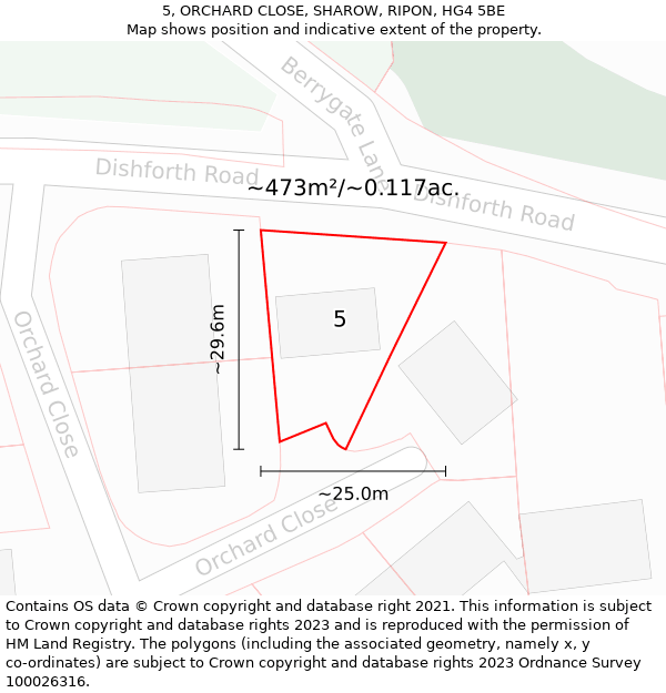 5, ORCHARD CLOSE, SHAROW, RIPON, HG4 5BE: Plot and title map