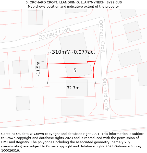 5, ORCHARD CROFT, LLANDRINIO, LLANYMYNECH, SY22 6US: Plot and title map