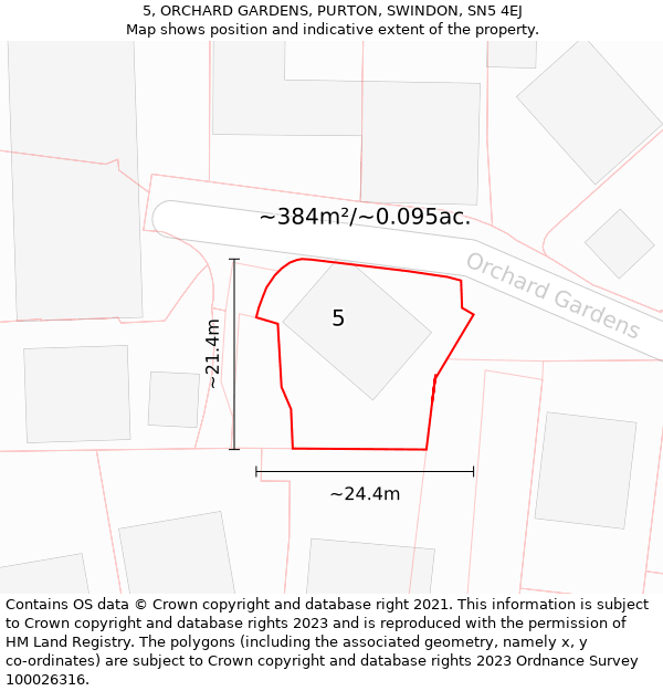 5, ORCHARD GARDENS, PURTON, SWINDON, SN5 4EJ: Plot and title map