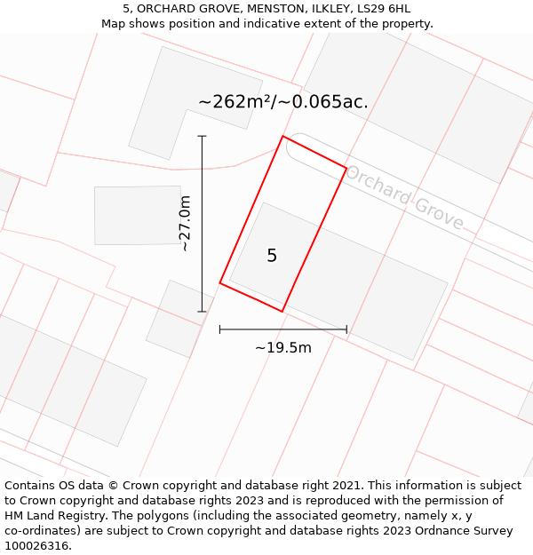 5, ORCHARD GROVE, MENSTON, ILKLEY, LS29 6HL: Plot and title map