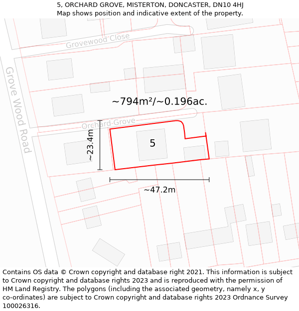 5, ORCHARD GROVE, MISTERTON, DONCASTER, DN10 4HJ: Plot and title map