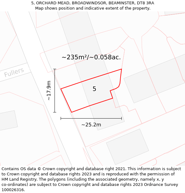 5, ORCHARD MEAD, BROADWINDSOR, BEAMINSTER, DT8 3RA: Plot and title map