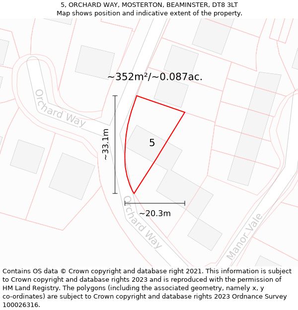5, ORCHARD WAY, MOSTERTON, BEAMINSTER, DT8 3LT: Plot and title map
