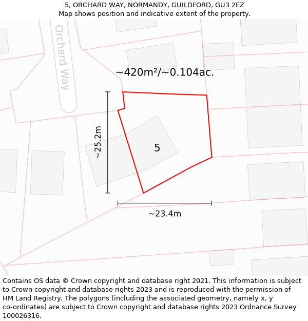 5, ORCHARD WAY, NORMANDY, GUILDFORD, GU3 2EZ: Plot and title map