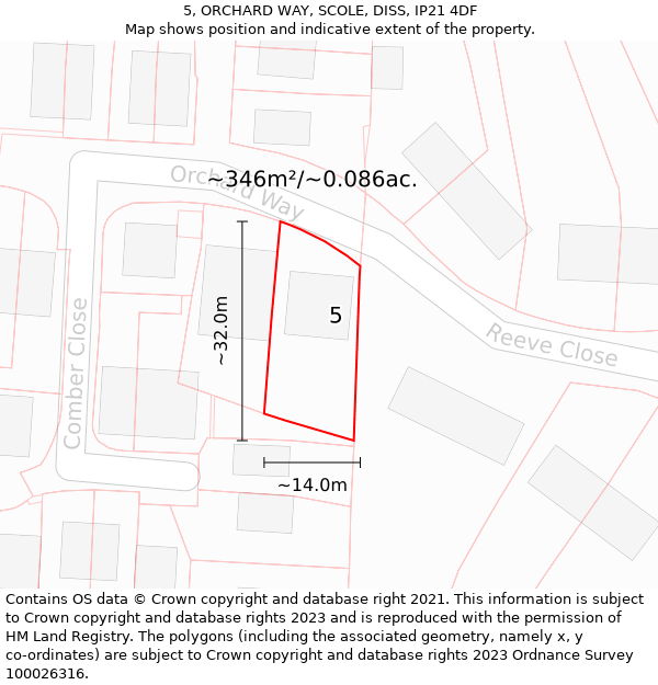 5, ORCHARD WAY, SCOLE, DISS, IP21 4DF: Plot and title map