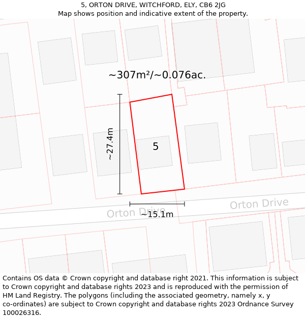 5, ORTON DRIVE, WITCHFORD, ELY, CB6 2JG: Plot and title map