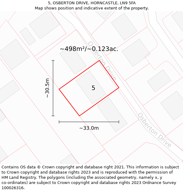 5, OSBERTON DRIVE, HORNCASTLE, LN9 5FA: Plot and title map