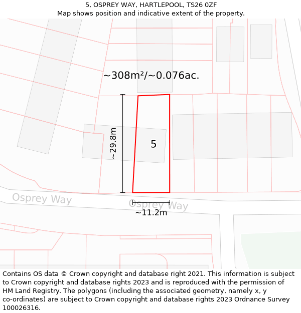 5, OSPREY WAY, HARTLEPOOL, TS26 0ZF: Plot and title map