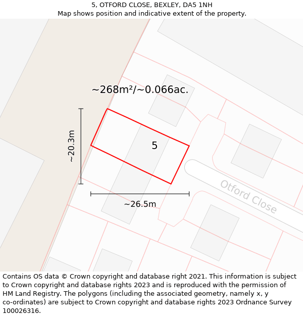 5, OTFORD CLOSE, BEXLEY, DA5 1NH: Plot and title map