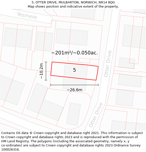 5, OTTER DRIVE, MULBARTON, NORWICH, NR14 8QG: Plot and title map