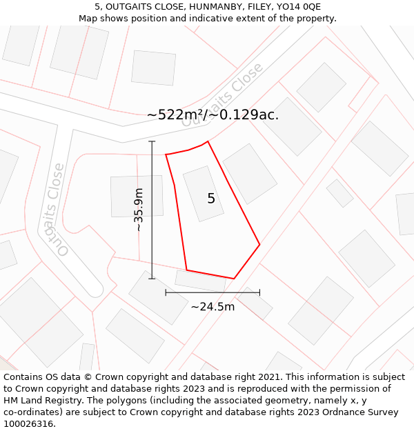 5, OUTGAITS CLOSE, HUNMANBY, FILEY, YO14 0QE: Plot and title map