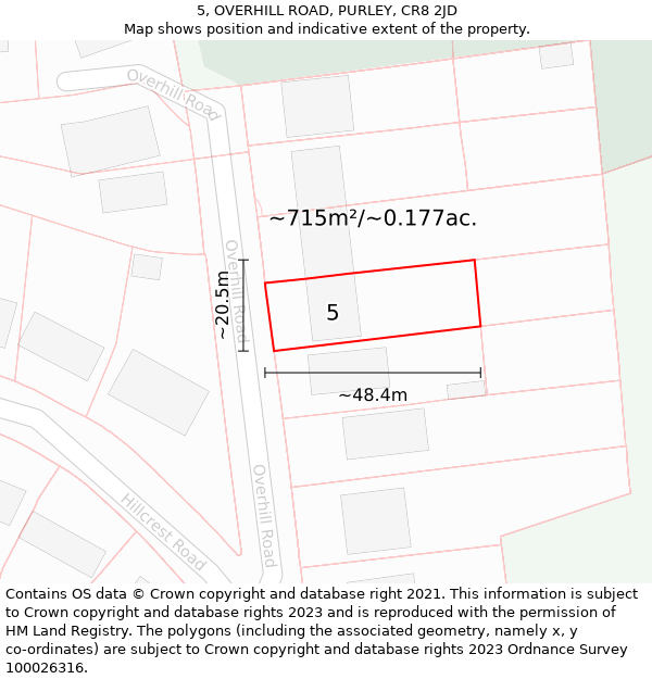 5, OVERHILL ROAD, PURLEY, CR8 2JD: Plot and title map