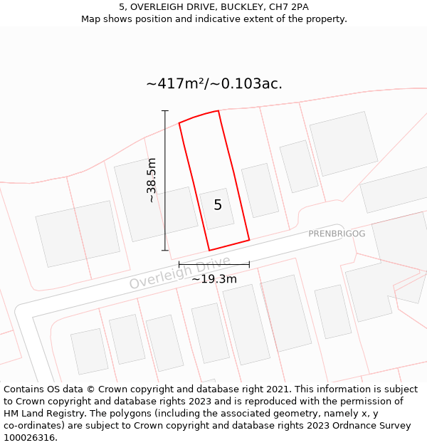 5, OVERLEIGH DRIVE, BUCKLEY, CH7 2PA: Plot and title map