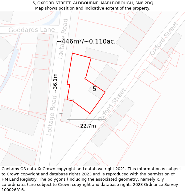 5, OXFORD STREET, ALDBOURNE, MARLBOROUGH, SN8 2DQ: Plot and title map