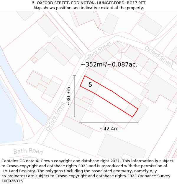 5, OXFORD STREET, EDDINGTON, HUNGERFORD, RG17 0ET: Plot and title map