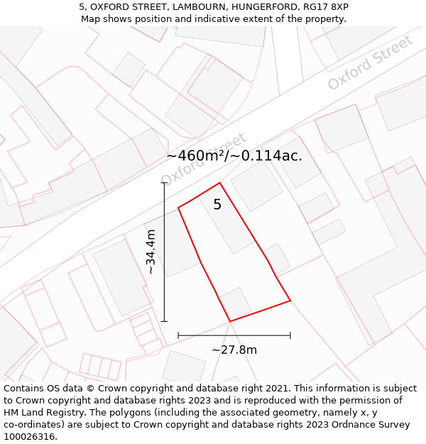 5, OXFORD STREET, LAMBOURN, HUNGERFORD, RG17 8XP: Plot and title map