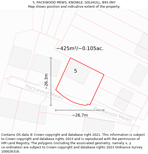 5, PACKWOOD MEWS, KNOWLE, SOLIHULL, B93 0NY: Plot and title map