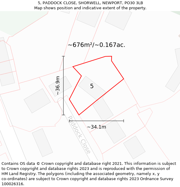 5, PADDOCK CLOSE, SHORWELL, NEWPORT, PO30 3LB: Plot and title map