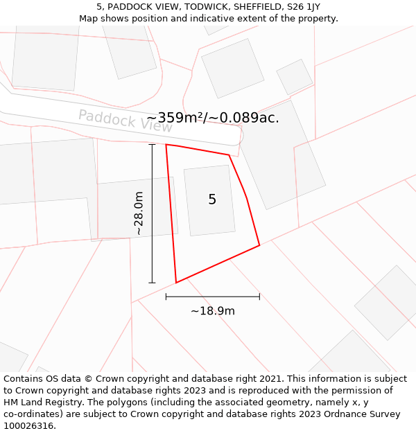 5, PADDOCK VIEW, TODWICK, SHEFFIELD, S26 1JY: Plot and title map