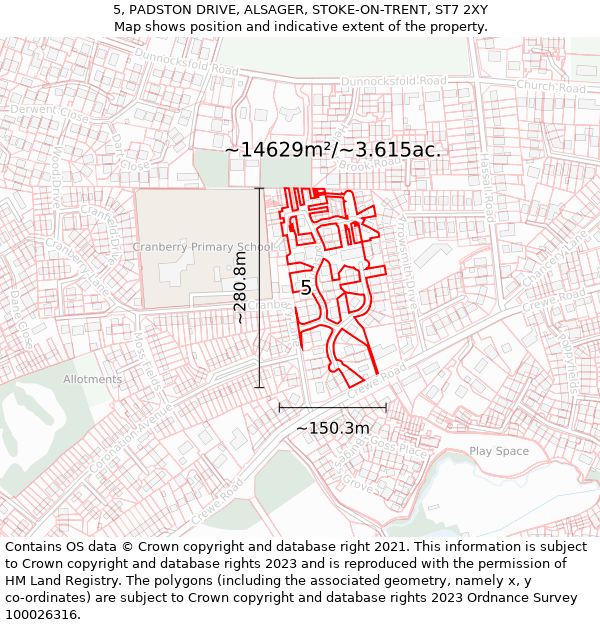 5, PADSTON DRIVE, ALSAGER, STOKE-ON-TRENT, ST7 2XY: Plot and title map