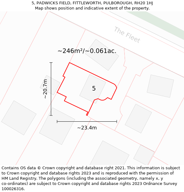 5, PADWICKS FIELD, FITTLEWORTH, PULBOROUGH, RH20 1HJ: Plot and title map