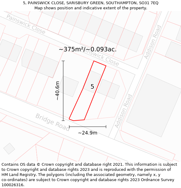 5, PAINSWICK CLOSE, SARISBURY GREEN, SOUTHAMPTON, SO31 7EQ: Plot and title map