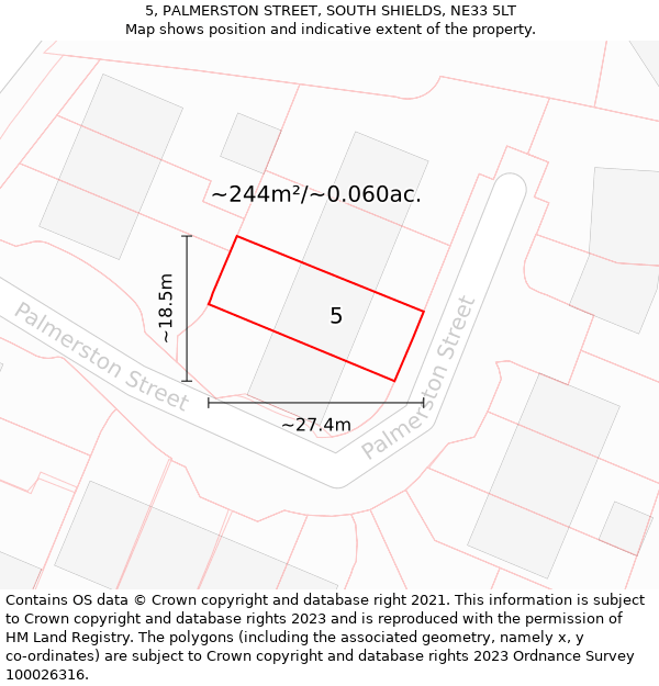 5, PALMERSTON STREET, SOUTH SHIELDS, NE33 5LT: Plot and title map