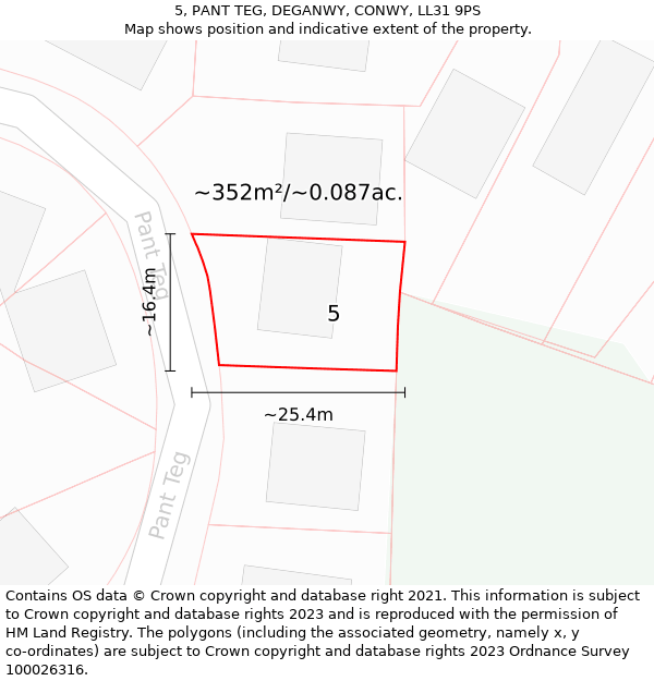 5, PANT TEG, DEGANWY, CONWY, LL31 9PS: Plot and title map