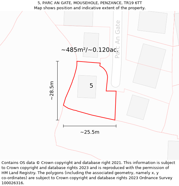 5, PARC AN GATE, MOUSEHOLE, PENZANCE, TR19 6TT: Plot and title map