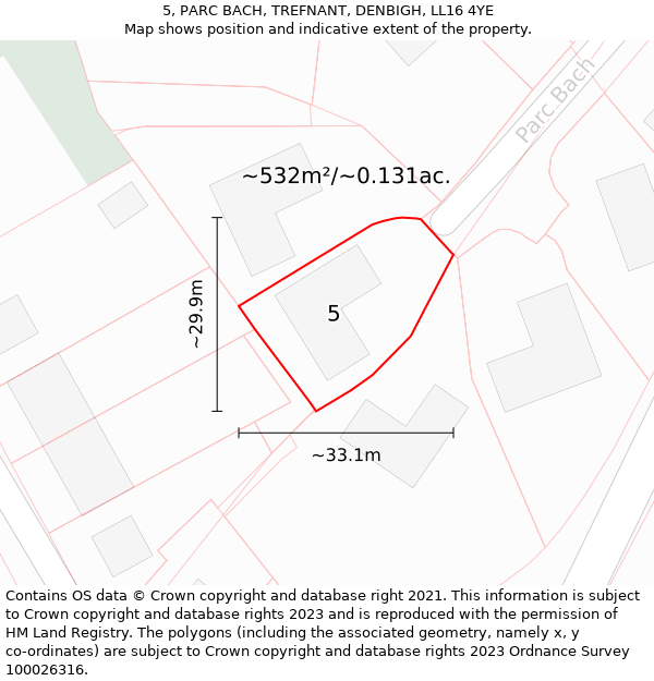 5, PARC BACH, TREFNANT, DENBIGH, LL16 4YE: Plot and title map