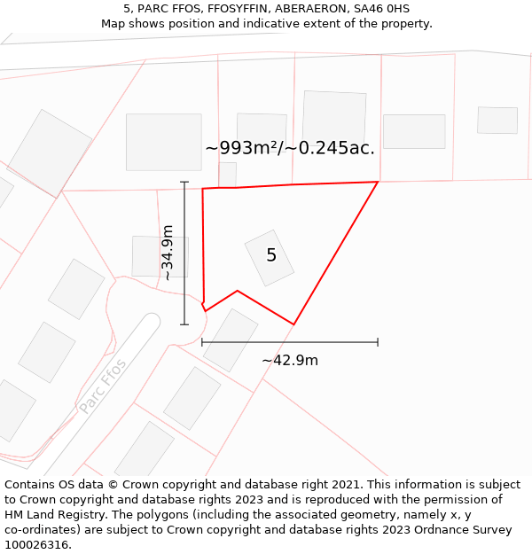 5, PARC FFOS, FFOSYFFIN, ABERAERON, SA46 0HS: Plot and title map