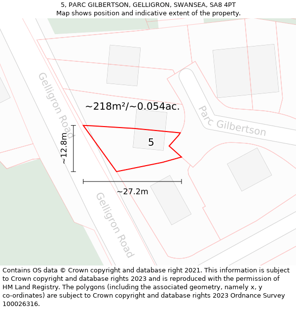 5, PARC GILBERTSON, GELLIGRON, SWANSEA, SA8 4PT: Plot and title map