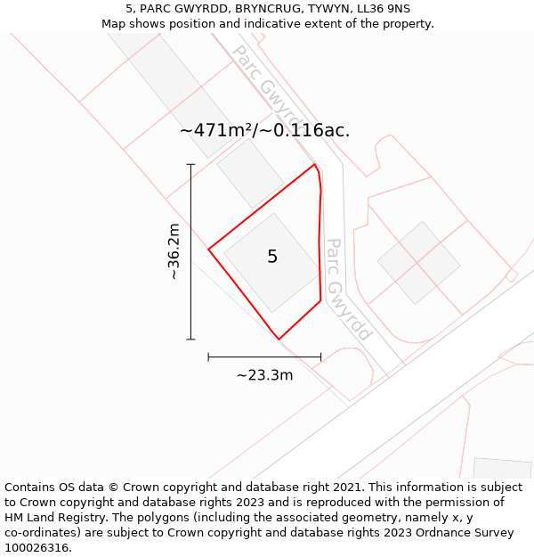 5, PARC GWYRDD, BRYNCRUG, TYWYN, LL36 9NS: Plot and title map