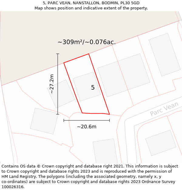 5, PARC VEAN, NANSTALLON, BODMIN, PL30 5GD: Plot and title map