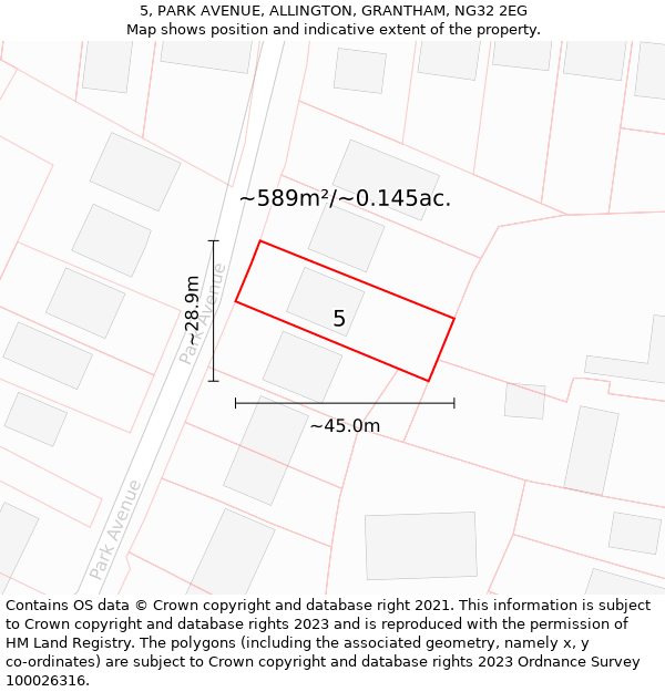 5, PARK AVENUE, ALLINGTON, GRANTHAM, NG32 2EG: Plot and title map