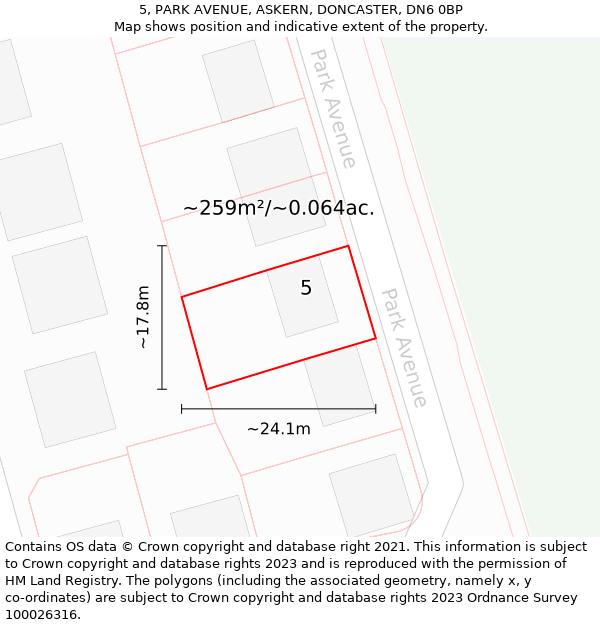 5, PARK AVENUE, ASKERN, DONCASTER, DN6 0BP: Plot and title map