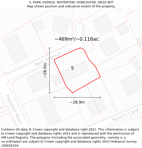 5, PARK AVENUE, MISTERTON, DONCASTER, DN10 4DT: Plot and title map