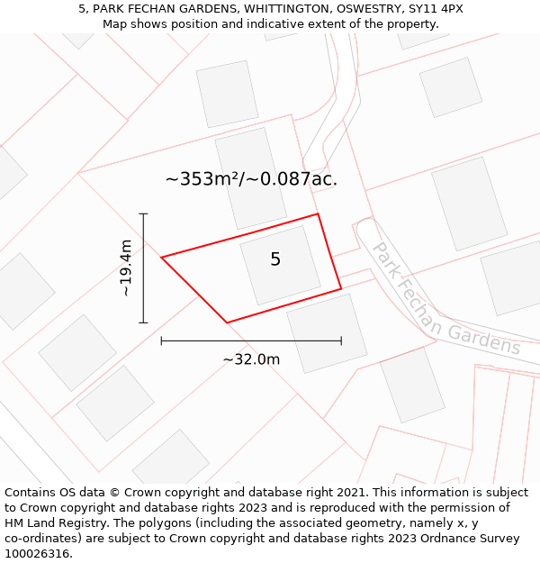 5, PARK FECHAN GARDENS, WHITTINGTON, OSWESTRY, SY11 4PX: Plot and title map