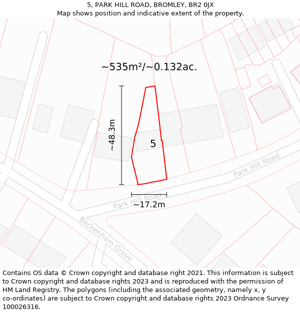 5, PARK HILL ROAD, BROMLEY, BR2 0JX: Plot and title map
