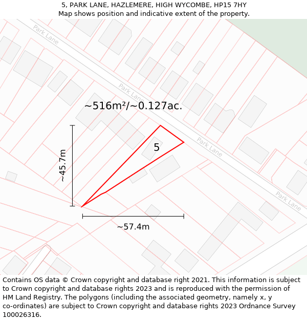 5, PARK LANE, HAZLEMERE, HIGH WYCOMBE, HP15 7HY: Plot and title map