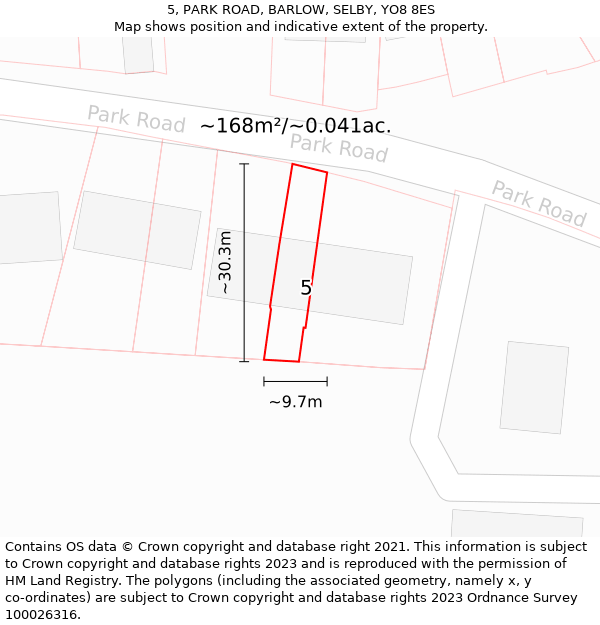 5, PARK ROAD, BARLOW, SELBY, YO8 8ES: Plot and title map