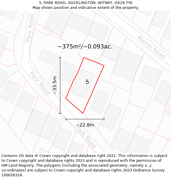 5, PARK ROAD, DUCKLINGTON, WITNEY, OX29 7YE: Plot and title map