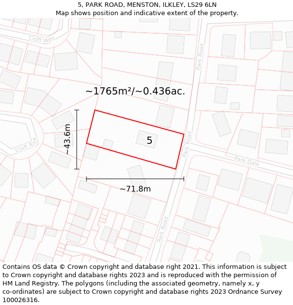 5, PARK ROAD, MENSTON, ILKLEY, LS29 6LN: Plot and title map