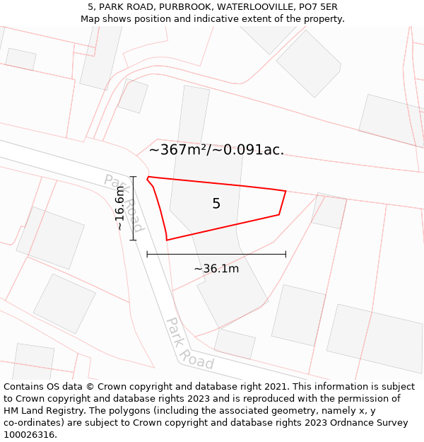 5, PARK ROAD, PURBROOK, WATERLOOVILLE, PO7 5ER: Plot and title map