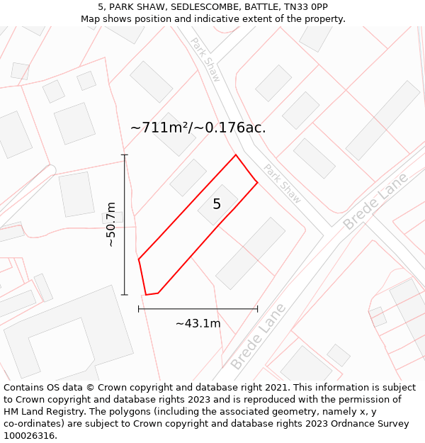 5, PARK SHAW, SEDLESCOMBE, BATTLE, TN33 0PP: Plot and title map