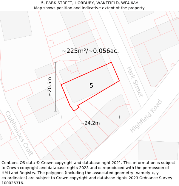 5, PARK STREET, HORBURY, WAKEFIELD, WF4 6AA: Plot and title map